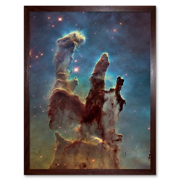 Hubble Space Telescope Image WFC3/UVIS M16 Blue Haze 2014 The Pillars Of Creation Eagle Nebula Silhouettes Of Stars Dust And Gas Art Print Framed Poster Wall Decor 12x16 inch