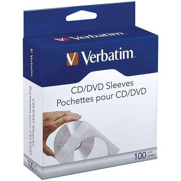 Verbatim CD/DVD Paper Sleeves with Clear Window, 100 pk