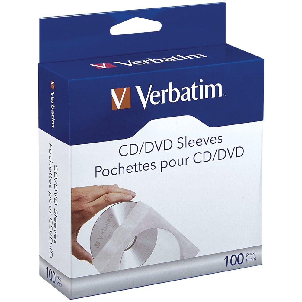 Verbatim® 49976 CD/DVD Paper Sleeves with Clear Window, 100 Pack