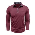 thumbnail image 2 of Yusimy Mens Spread Collar Long Sleeve Shirt Contrast Placket Button Pullover Classic Casual Golf Tennis Active Daily Wear, 2 of 6