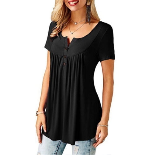 Sunloudy Women Casual Tops T Shirt Short Sleeve Ladies V Neck Basic Summer Tops Clothes Casual Loose Tops Plus Size Grey