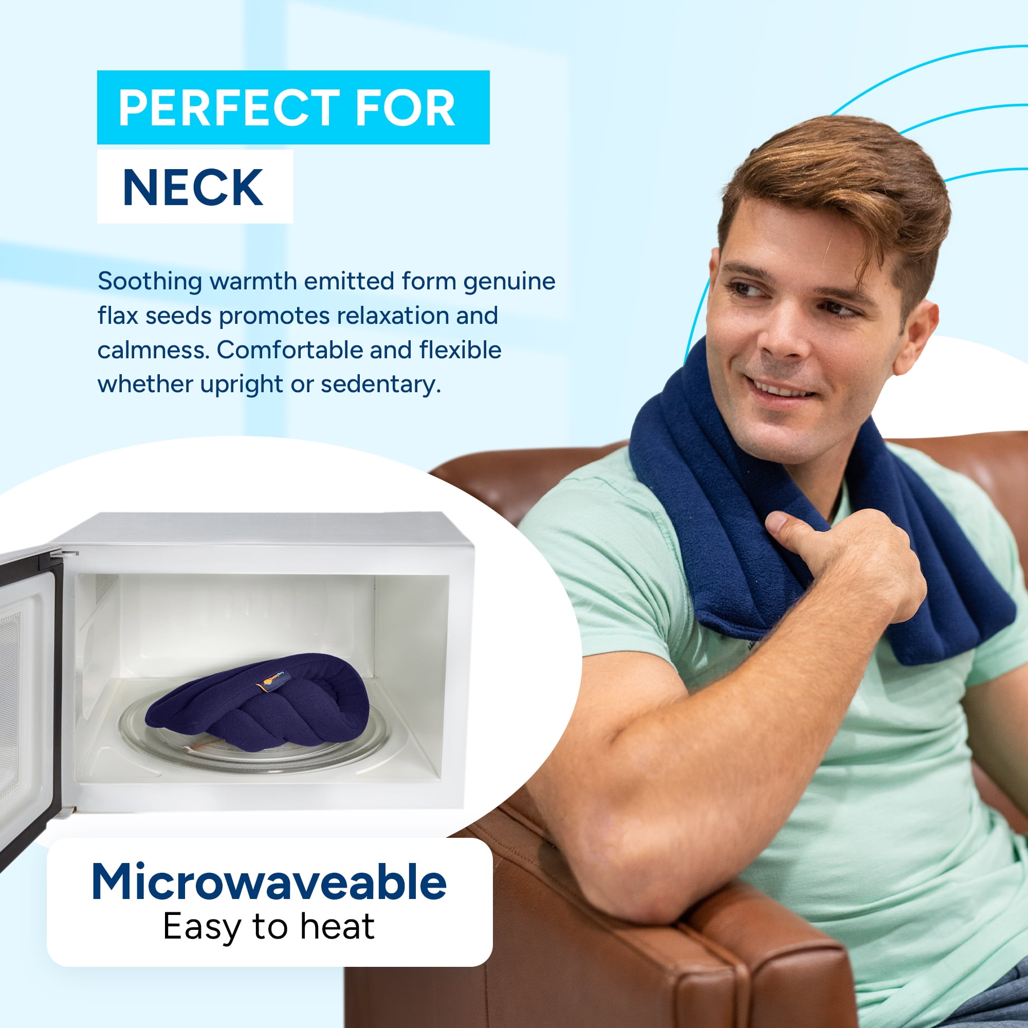 SunnyBay Microwave Heating Pad, Microwavable Heated Neck and Shoulder Wrap, Moist Hot or Cold Pack for Pain Relief with Flaxseeds and Fleece Cover, 26x6 Inches, Navy Blue