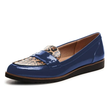 YDN Women Comfort Slip On Round Closed Toe Flats Loafers Round Toe Low Heel Slide Dress Pump Office Walking Shoes Size 9 Blue