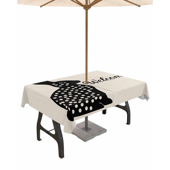nqOlkjepod Easter Bunny Outdoor Tablecloth with Umbrella Hole & Zipper, Black White Dots Farmhouse Spring Rectangle Table Cover 54x80 Inch, Dining Waterproof Table Cloth Protector for Patio/Party