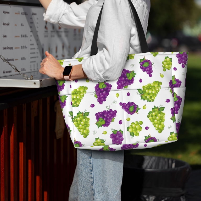 Beach Bag - Cute Purple Green Grape Large Beach Tote Bag, Beach  