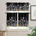 thumbnail image 2 of Purple Flowers Kitchen Curtains and Valances Set, Rod Pocket Curtains Tier Farmhouse Window Curtains 24 Inch Length, Watercolor Botanical Floral Leaves Herbs 3 Piece Kitchen Curtains Set, 2 of 6