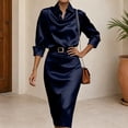 thumbnail image 2 of PBFRDSJ Women's Satin Cowl Neck Midi Dress 3/4 Sleeve Dreesy Formal Office Business Dress for Wedding Cocktail Prom Party, 2 of 7