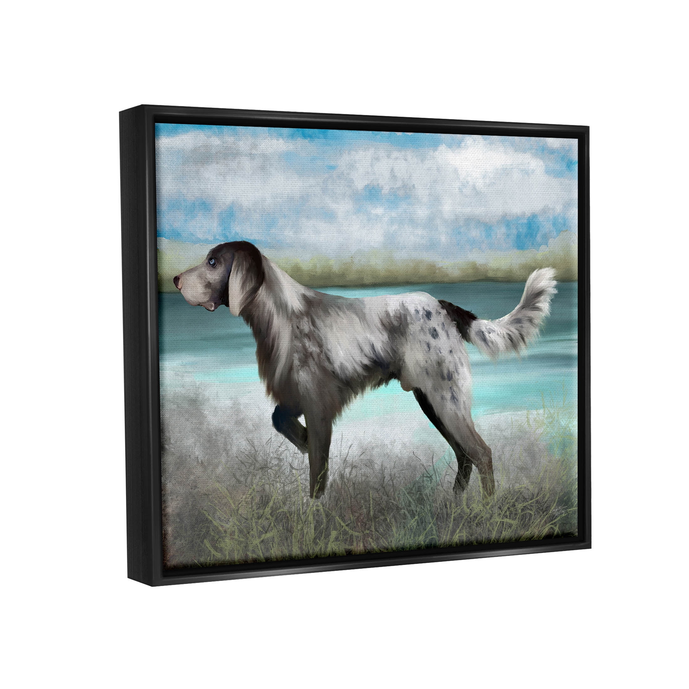 Pointer Dog Lakeside Nature Animals & Insects Graphic Art Jet Black Framed Art Print Wall Art