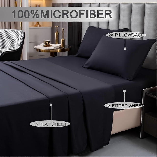 Ultra Soft Sheets-16 Deep Pocket- 1800 Thread Count Percale Egyptian Microfiber Bed Sheets Wrinkle, Fade and Stain Resistant Twin Size Black 3 Pieces