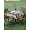 thumbnail image 4 of Outdoor Tablecloths with Umbrella Hole & Zipper, Bohemia Ethnic 60x60 Inch Square Tablecloths, Boho Tribal Teal Orange Purple Stripes Leaves Waterproof Table Cloth, Patio/Pool/Picnic Table Covers, 4 of 8