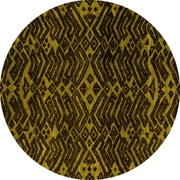 Ahgly Company Machine Washable Indoor Round Oriental Yellow Modern Area Rugs, 7' Round
