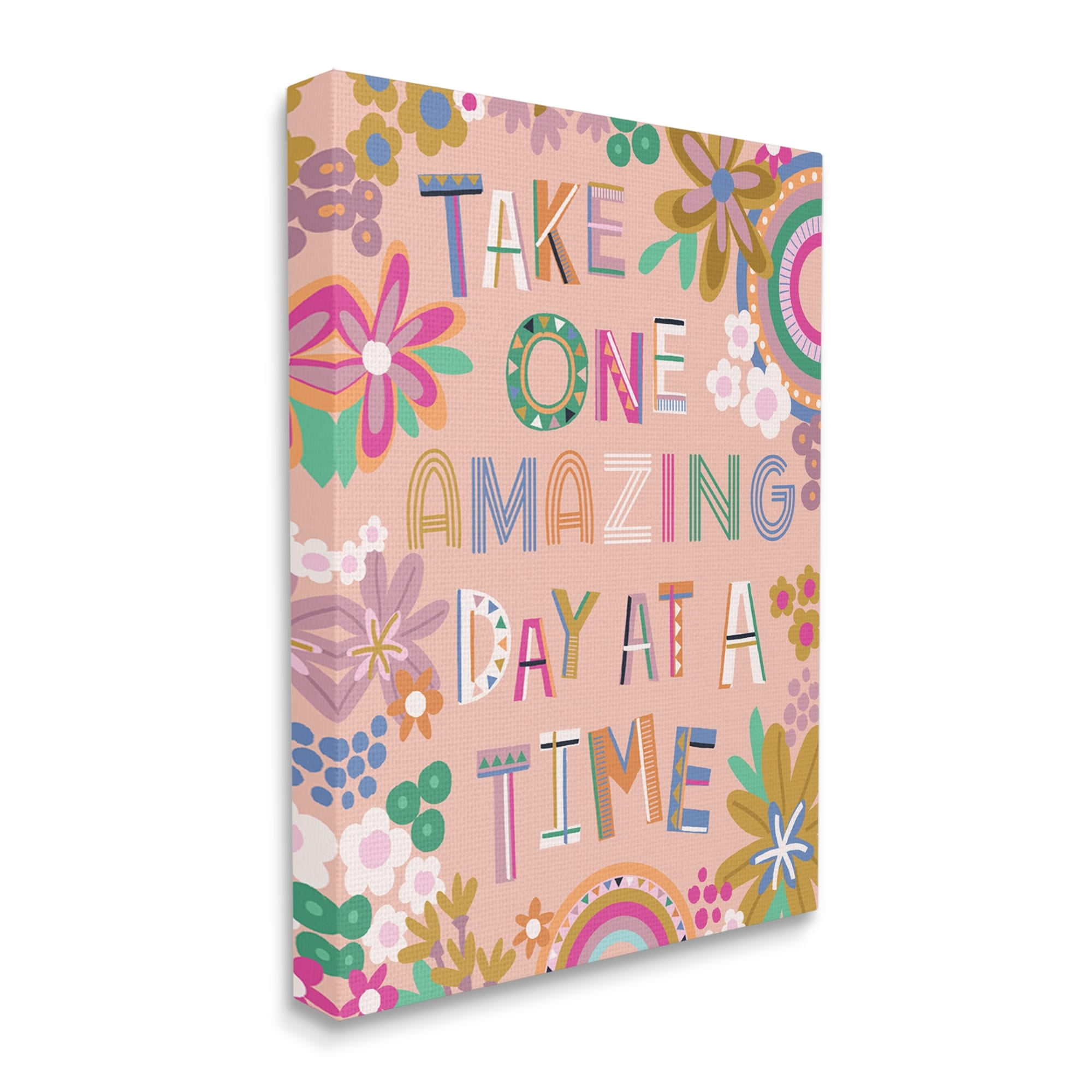 Stupell Industries One Amazing Day Motivational Phrase Children's Flower Rainbows,16 x 20, Design by Lisa Perry Whitebutton