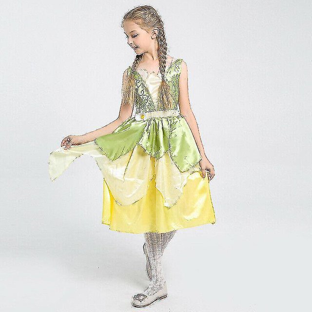 Niñas Tiana Fancy Dress Princess And The Frog Kids Xmas Party Aonly one dress120cm(5y)