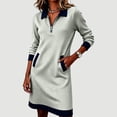 thumbnail image 4 of Omexry Women's Dresses Women Casual Loose Turndown-Collar Long Sleeve Solid Color Half-Zip Dress, 4 of 7