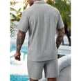 thumbnail image 5 of Men's 2 Pieces Outfits Summer Beach Set See Through Sheer Short Sleeve Shirts and Shorts Sets, 5 of 5