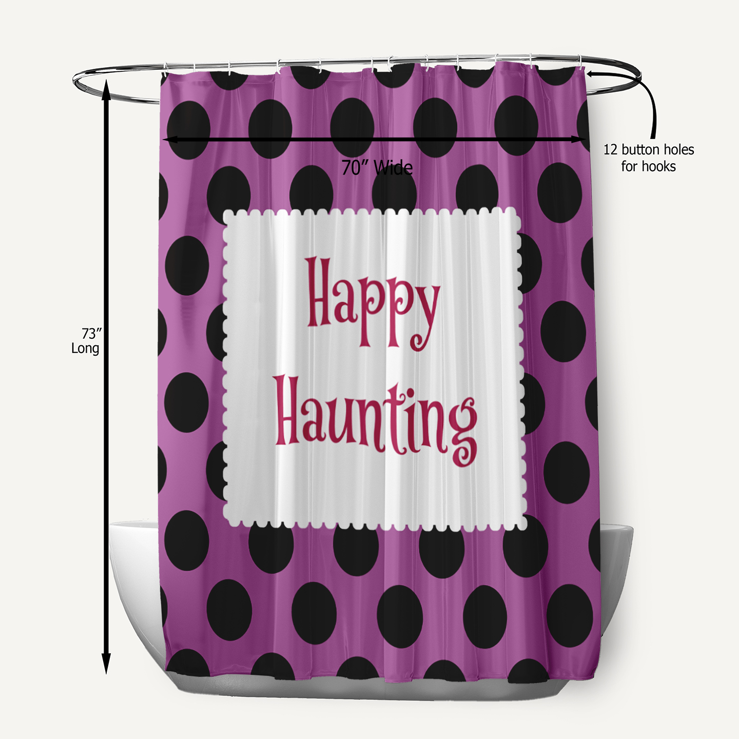 Simply Daisy 70" W x 73" L Halloween Happy Haunting Dots Polyester Shower Curtain, Orchid [1 Ct]