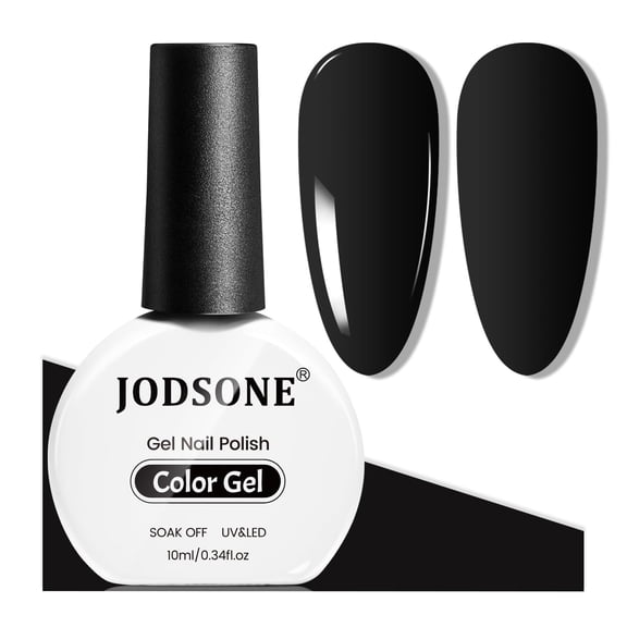 JODSONE 10ml Black Gel Nail Polish, Soak Off U V LED Gel Polish, Classic Black Nail Color for Salon & DIY Nail Art Manicure (UV Lamp Required)