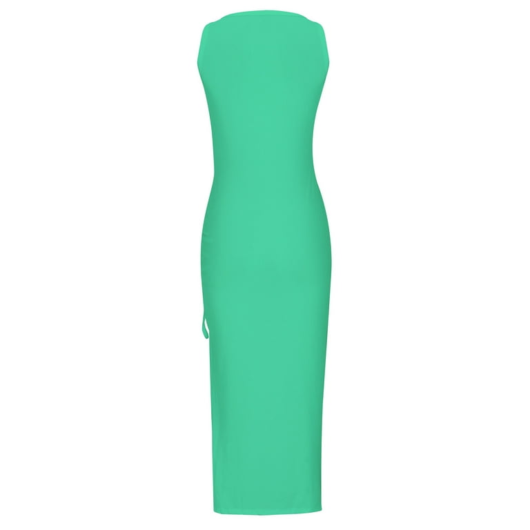 Atogsazn Sexy Bodycon Maxi Dress for Women Summer Side High Slit Ruched  Tank Dress 2024 Drawstring Solid Color Long Dress Mint Green XL -  Walmart.com