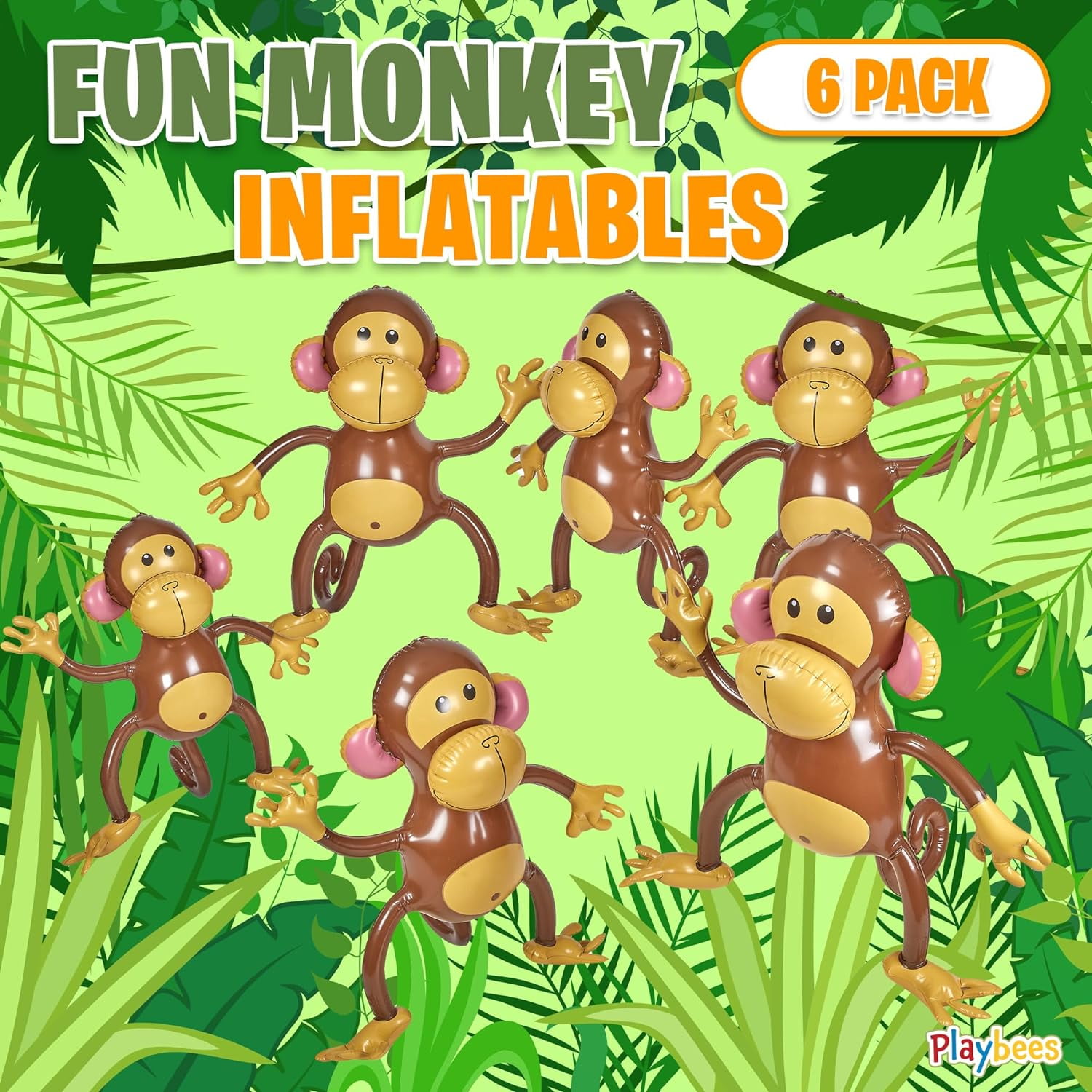 Large Inflatable Monkey 27" - 6 Pack Blow Up Animal Party Favors - Inflatables Jungle Decor, Monkeys for Baby Shower, Safari Birthday Kids & Toddlers Decorations, Ki