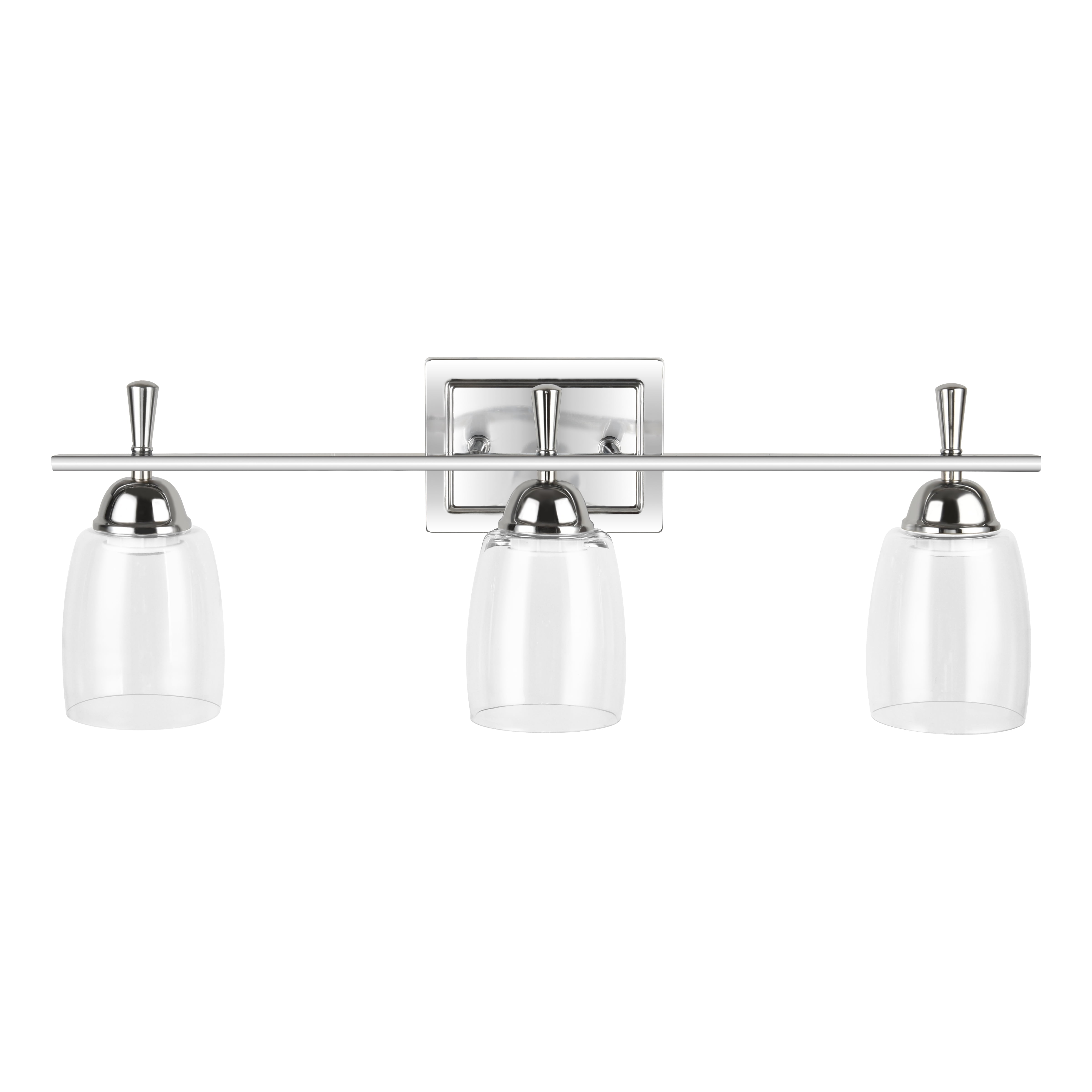 Better Homes & Gardens 24.41" Modern 3-Head Vanity Light, Chrome Finish Clear Glass, ST18 LED Bulbs