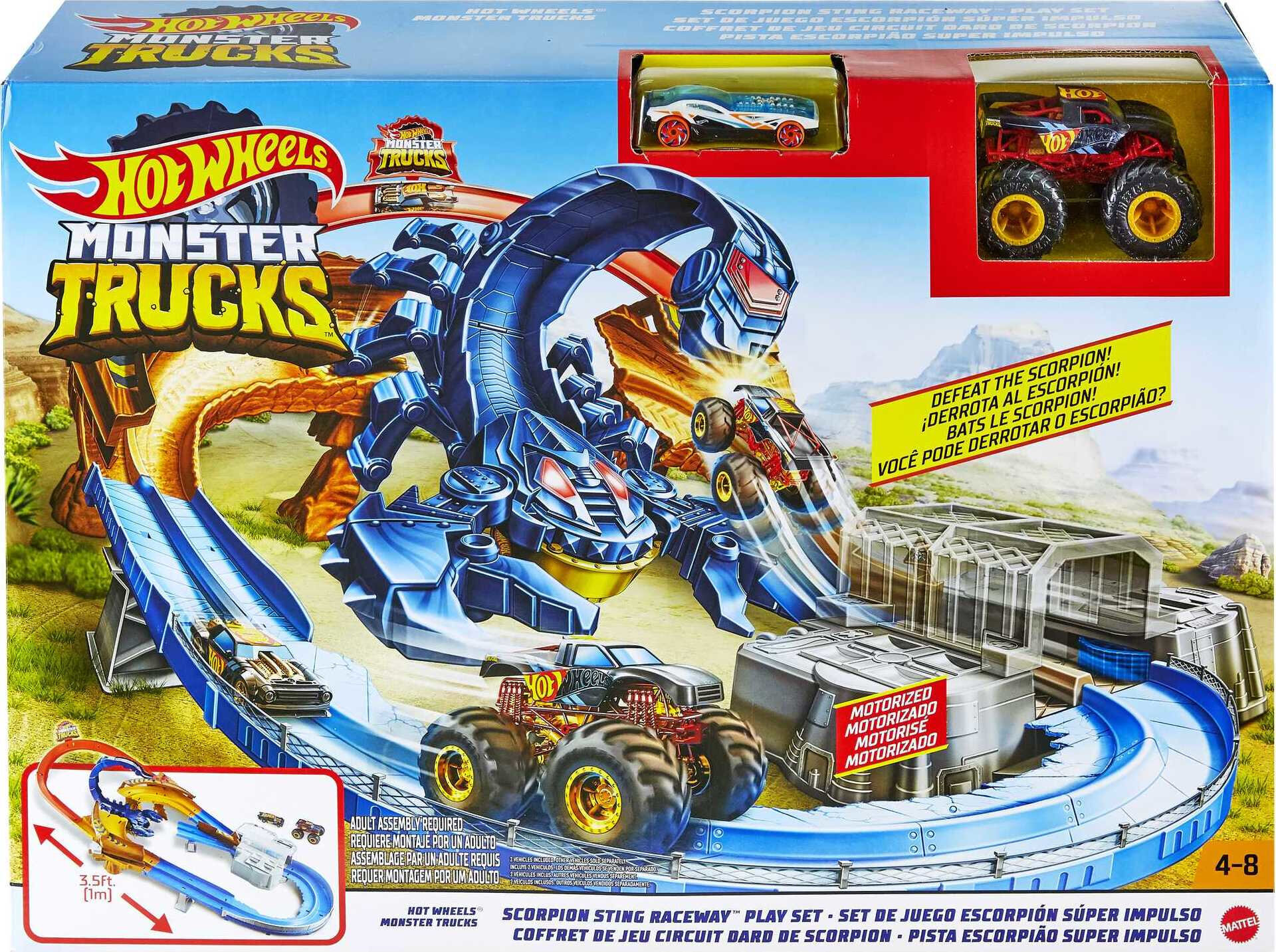 Hot Wheels Monster Trucks Scorpion Raceway Boosted Playset with 1