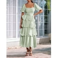 thumbnail image 4 of Women'S Summer Boho Maxi Dress Short Puff Sleeve Flowy A Line Tiered Beach Vacation Long Dresses Green S, 4 of 7