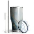 thumbnail image 2 of 30oz Blue Gold Marble Pattern Tumblers Stainless Steel Tumbler with Lid and Straw,Vacuum Insulated Double Wall Travel Tumbler Cups Mug with Cleaning Brush for Coffee,Tea, 2 of 7
