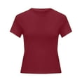 thumbnail image 4 of Qicasul Women T-Shirts for Female Short Sleeve Basic T Shirt Summer Neck Crop Top Outing Layered Slim Fit Top Wine XS, 4 of 4