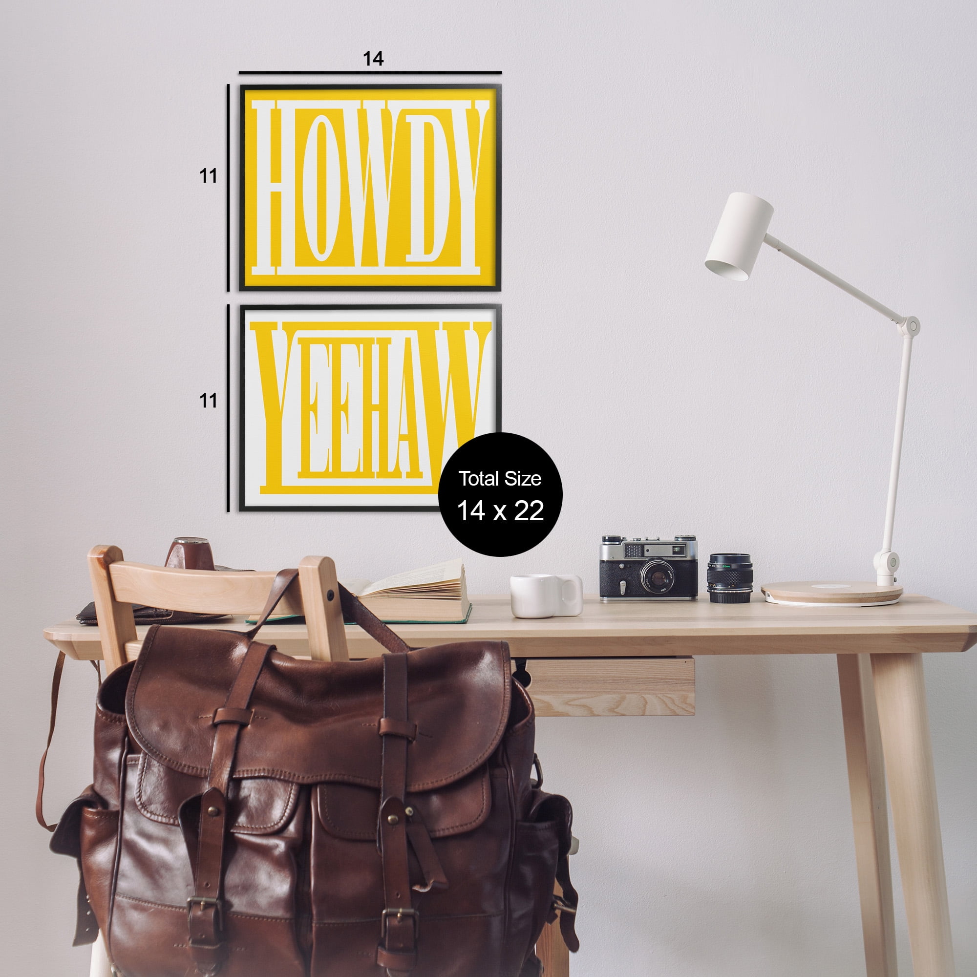 Stupell Industries Yellow Howdy & Yeehaw Typography Painting Black Framed Art Print Wall Art, 14 x 11, Set of 2