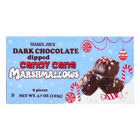 Trader Joe's Dark Chocolate Dipped Candy Cane Marshmallows Kosher 8 Pieces 4.7oz