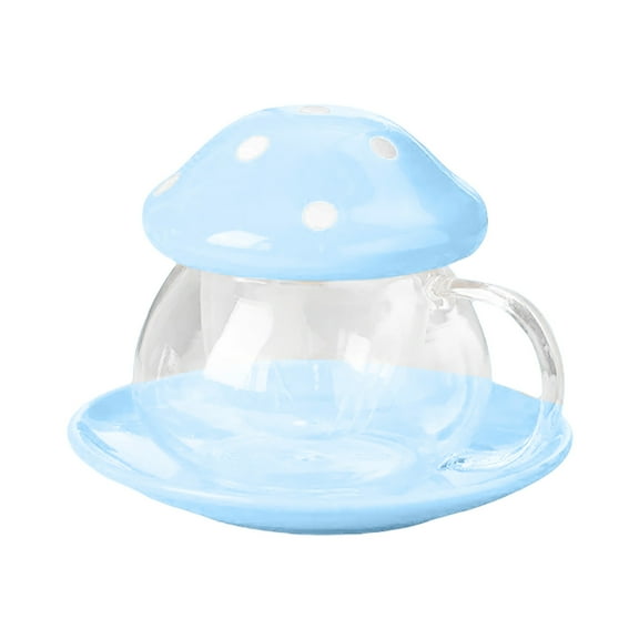 Mushroom Glass Tea Cup Set-Cute Coffee Mug with Lid,Infuser,Tray & Strainer-Heat-Resistant Kawaii Teapot for Loose Leaf Tea,Milk,or Coffee- Gift with Coasters