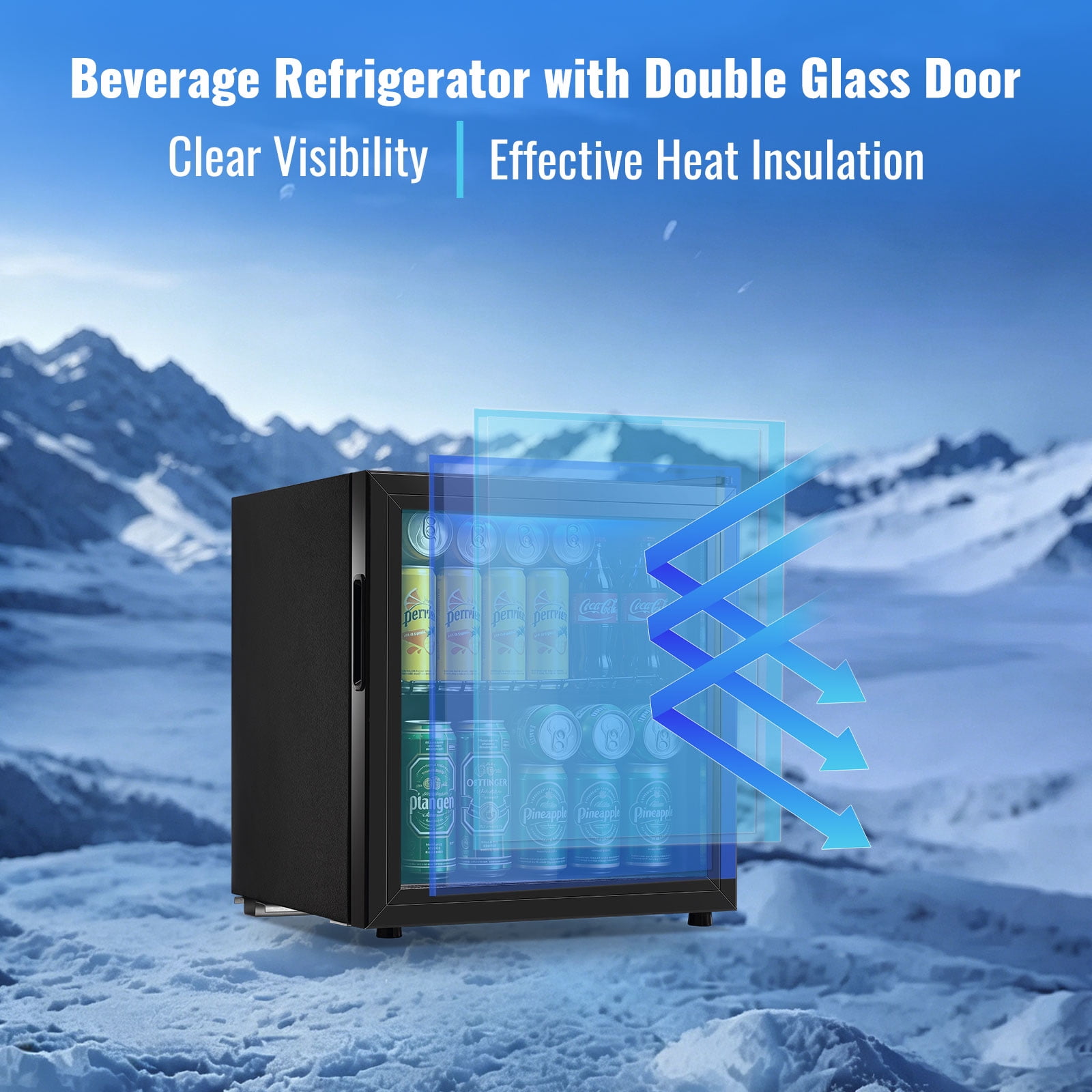 WANAI 58 Can Beverage Fridge & Cooler Small Mini Fridge Glass Door for Soda Beer or Wine for Home&Bar