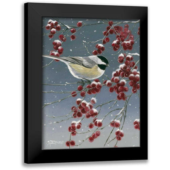Szatkowski, Fred 12x14 Black Modern Framed Museum Art Print Titled - Winter Chickadees I