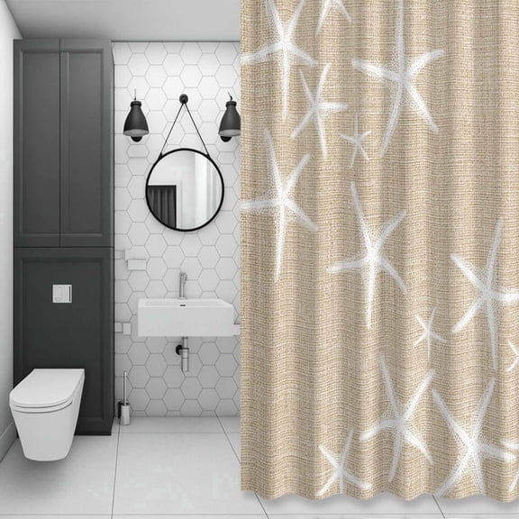 Bedliving Shower Curtain for Bathroom with 12 Hooks, Starfish Coastal Waterproof Fabric, 72" x 72"