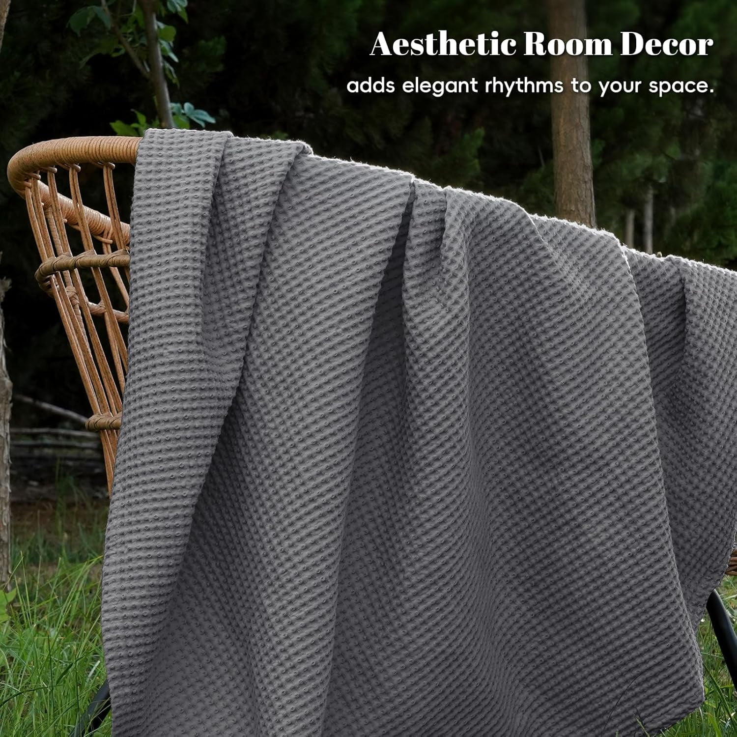 PHF Cotton Waffle Weave Blanket Twin Size for Bed, Lightweight Breathable Blanket for Couch, Home Decor Gift, Charcoal, 66"x 90"