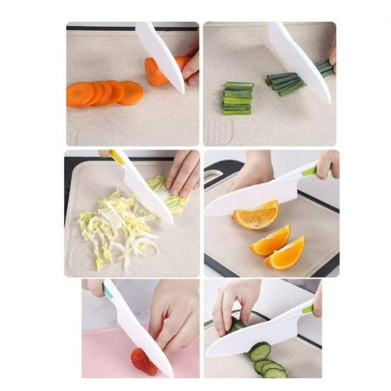 Kids Safe Knifes,Children's Nylon Knives Set Silicone Firm Real Fit Toddler  Love Spoon Beginners Friendly Reusable Peeler Fruit Board Sturdy Childrens