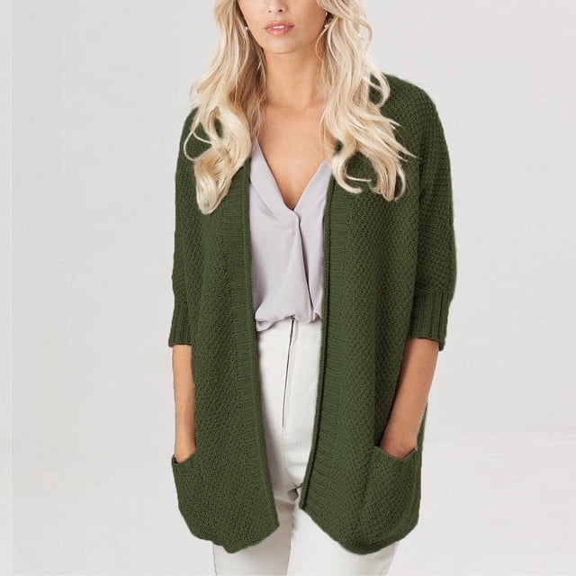 RXIRUCGD Cardigan Décontracté pour Femmes Couleur Unie Ample à Manches Longues, Vert Armée, Taille : S