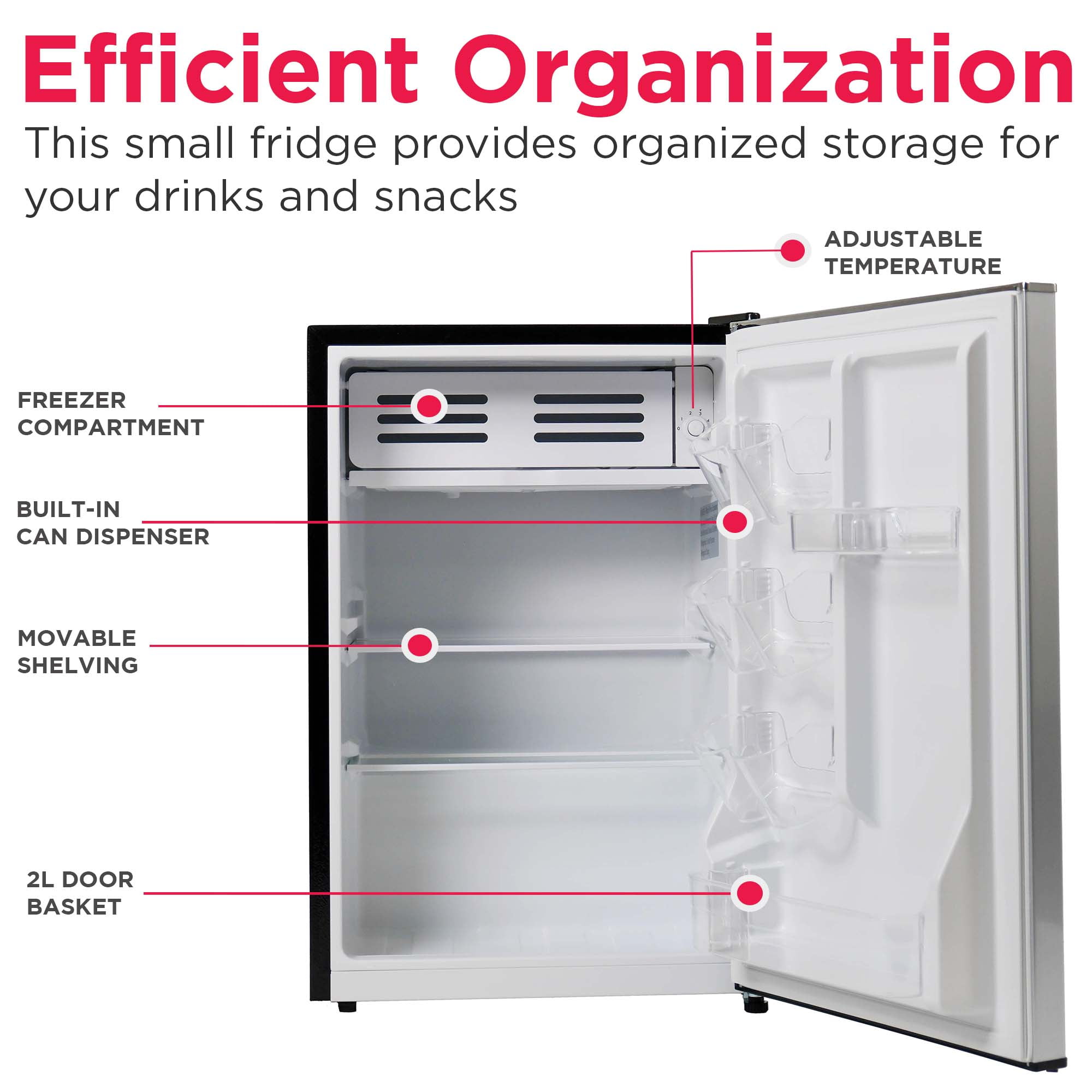 Frigidaire 2.5 Cu. ft. Compact Refrigerator with Chiller Compartment, Space-Saving Mini Fridge for Home, Office, Platinum