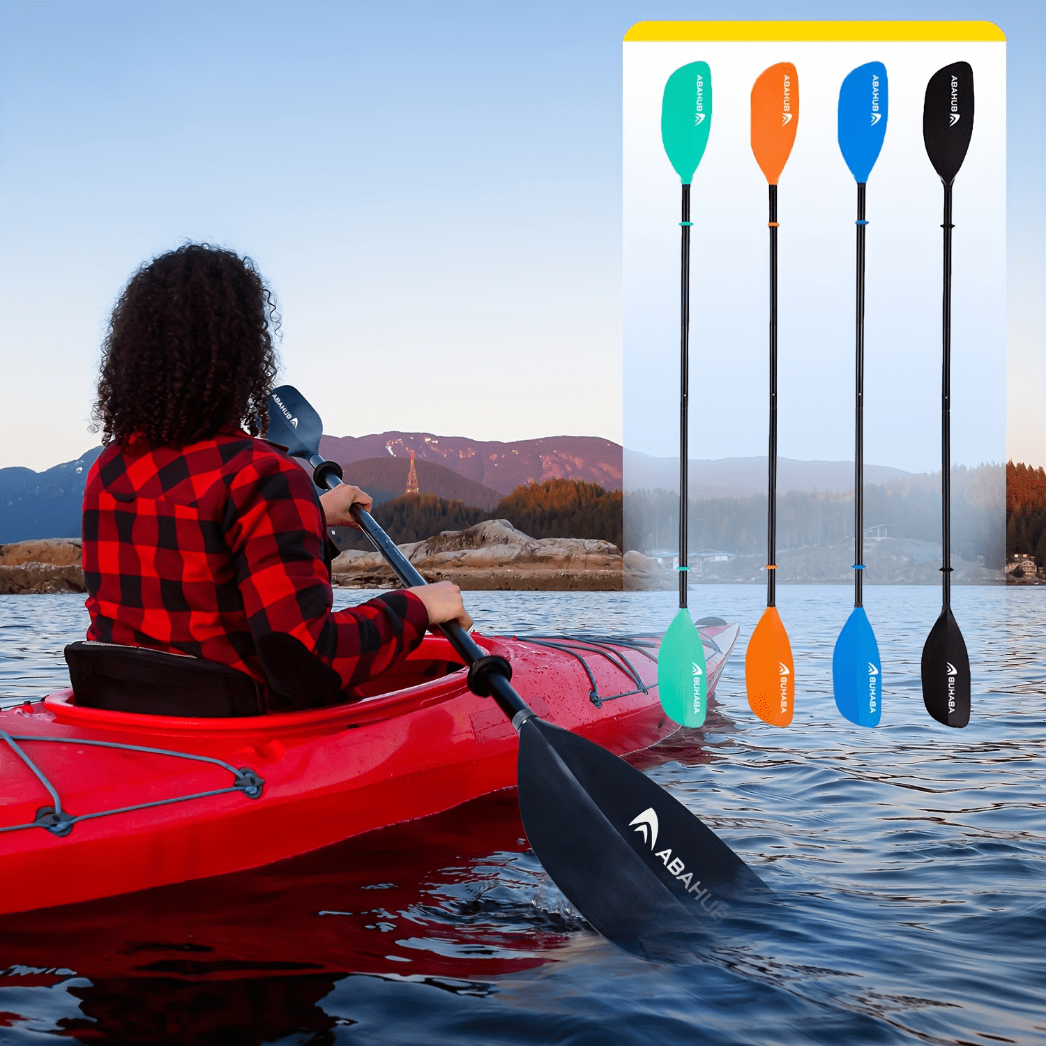 AbahubFit Kayak Paddle 86in/218cm (2-Piece), Lightweight&Floatable Aluminum Shaft for Kayaking Canoeing Boating