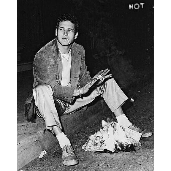 Paul Newman 1950's sits on kerb smoking 24x36 inch wall art poster