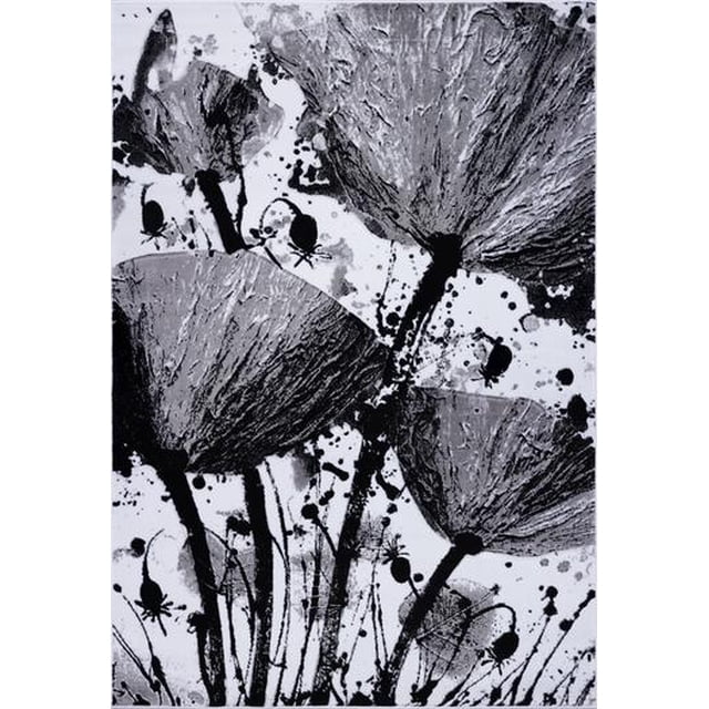 Ladole Rugs Poppy Floral Pattern Contemporary Indoor Area Rug Carpet in Grey Black, 5x8 (5'3" x 7'6", 160cm x 230cm)