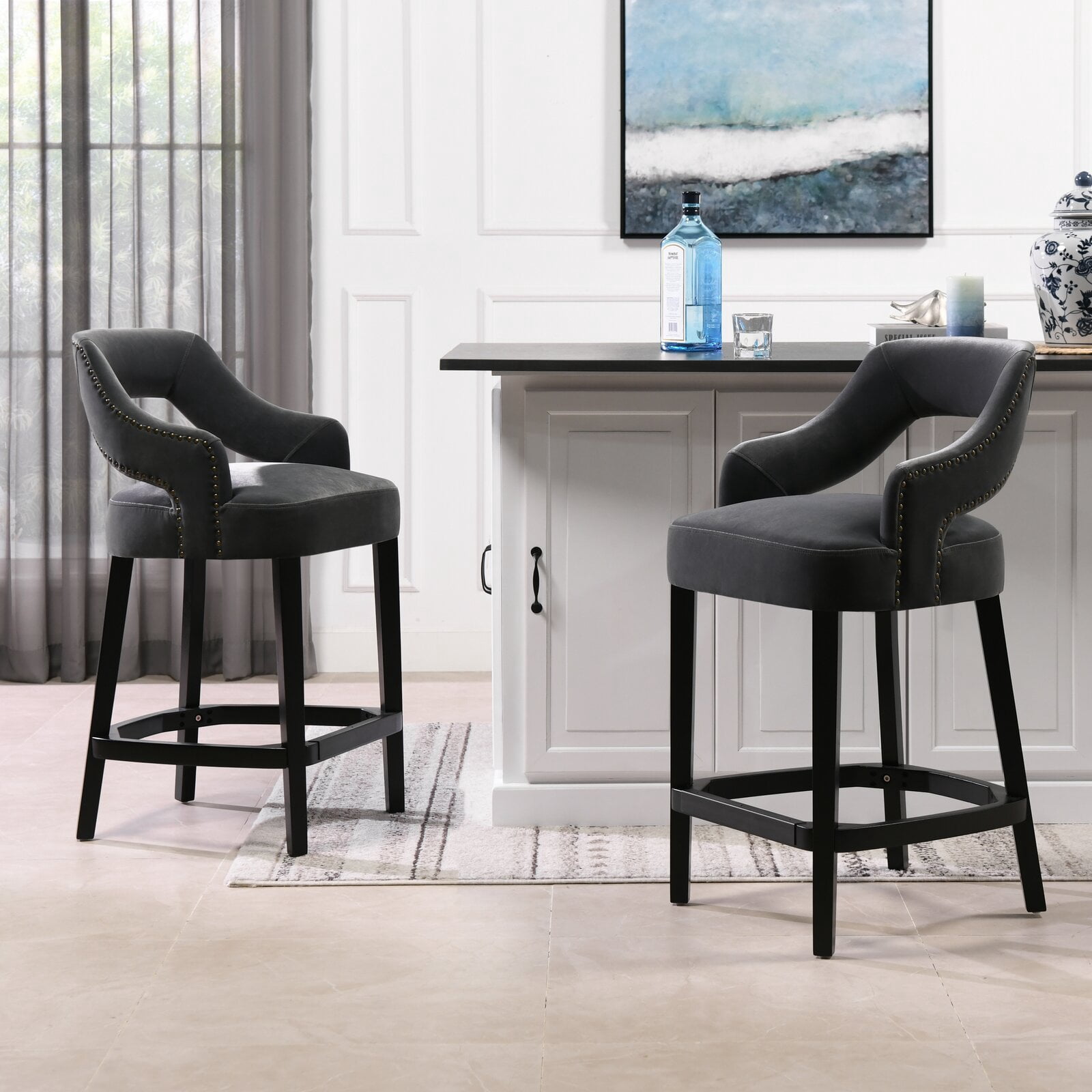 Lifthrasir 26" Counter Stool, Upholstered in highquality woven fabric