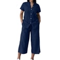thumbnail image 2 of Sheghy Sets for Women Cotton Women Drawstring Waist Blouse & 3/4 Length Wide Leg Pants 2 Piece Linen Blend Set, 2 of 6