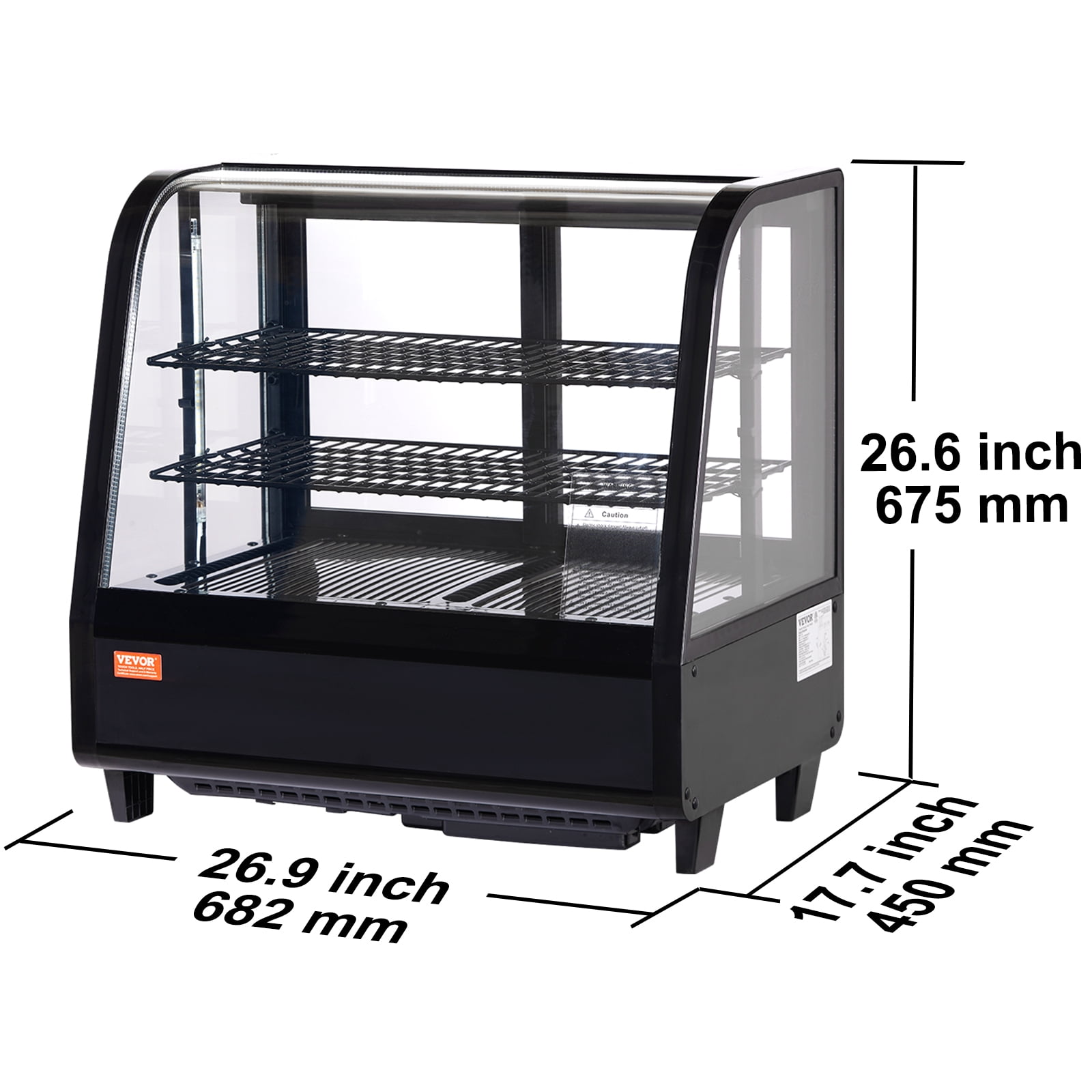 VEVOR Refrigerated Display Case, 3.5 Cu.Ft./100L, 2-Tier, Countertop Pastry Display Case Commercial Display Refrigerator with LED Lighting, TURBO Cooling, Frost-Free Air-Cooling, Rear Sliding Door