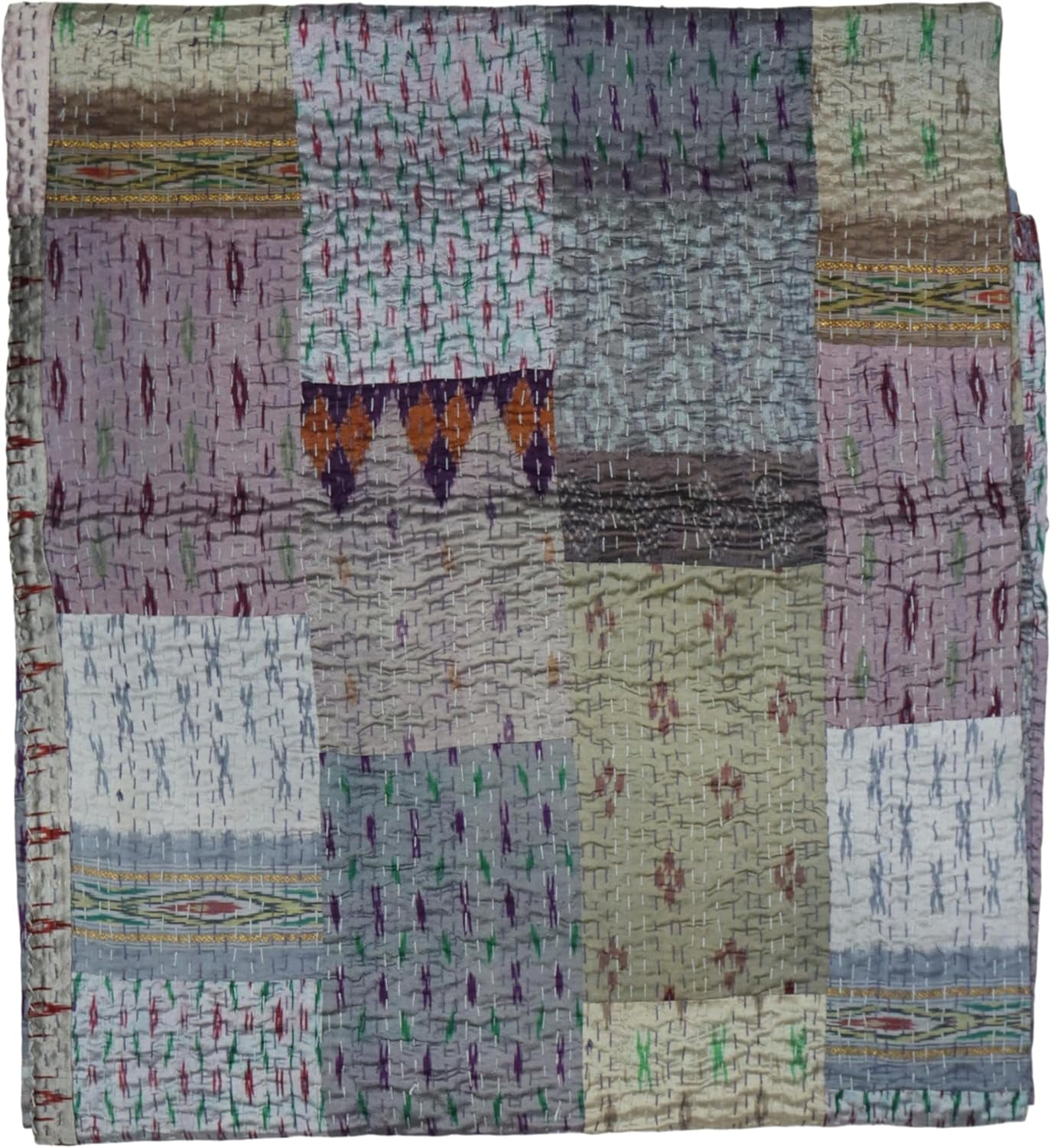 Trademoon Indian Handmade Cotton Kantha Quilt, Village Gudri , Bedspread , Blanket Size ( Single 60" x 90" )
