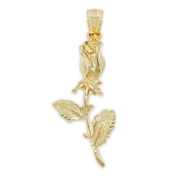 Charm America - Gold Long Stem Rose Charm - 14 Karat Solid Gold