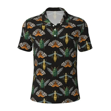 Cauagu Wasp Cockchafer Butterfly Print Men s Polo Shirts Short-Sleeve Polo Shirts for Men Performance Golf Shirt Athletic Casual Collared T-Shirt-Large