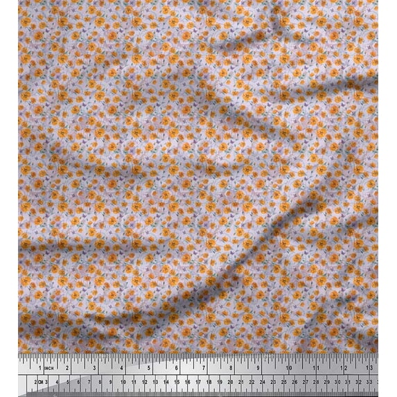 Soimoi Orange Cotton Poplin Fabric Leaves,Insect & Floral Printed Craft Fabric by The Yard 42 Inch Wide