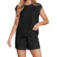 thumbnail image 3 of AskLazy Women's Two Piece Sets Casual Short Sleeve Crewneck Blouses Coordinated With Outfits Shorts Loungewear Tracksuit Set,US Size,Black,XL, 3 of 15