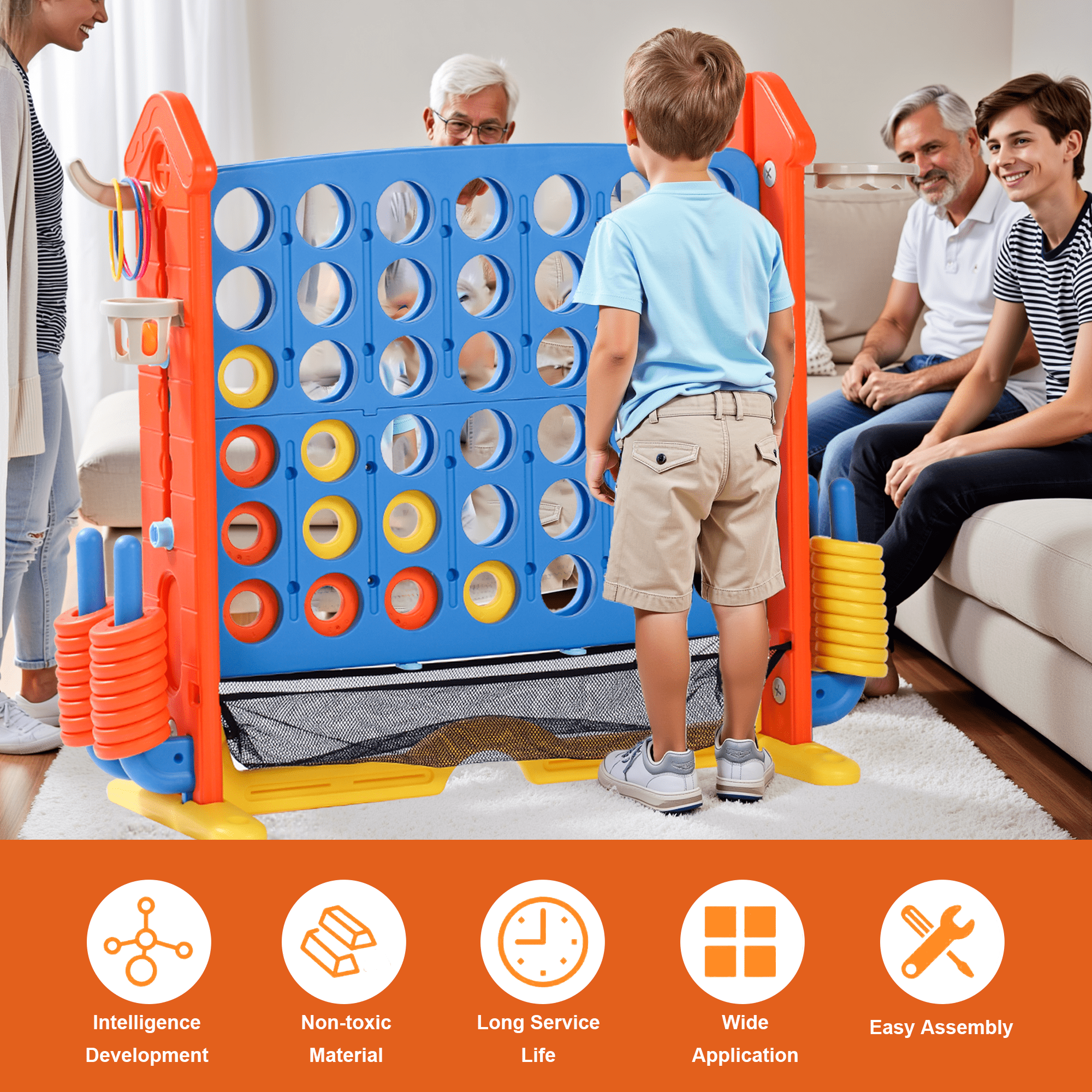 Aukfa 4-to-Score Giant Game Set,Giant 4 Row Game with Carrying Bag & Tail Design for Holiday Parties/Family Gatherings,Orange